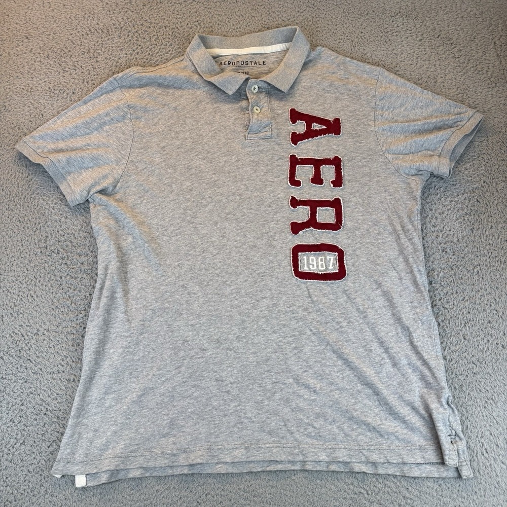 Vintage Aeropostale Men's Size 2xl Gray Polo Shirt Logo A87 100% Cotton EUC